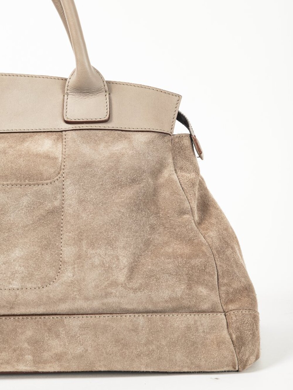 Brunello Cucinelli Taupe Suede Leather-Trim Handbag - Picture 7 of 11